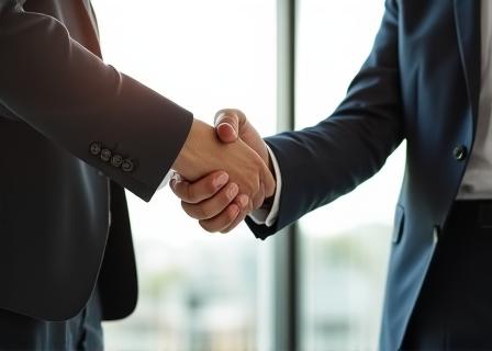Two professional leaders shaking hands