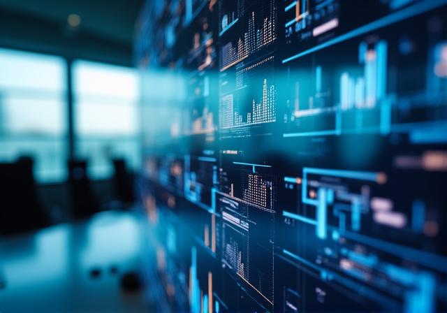 Professional meeting with digital dashboard background